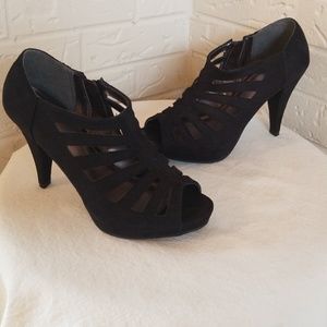 Black suede ankle heels